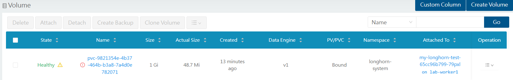 Longhorn volume for pod on lab-worker1