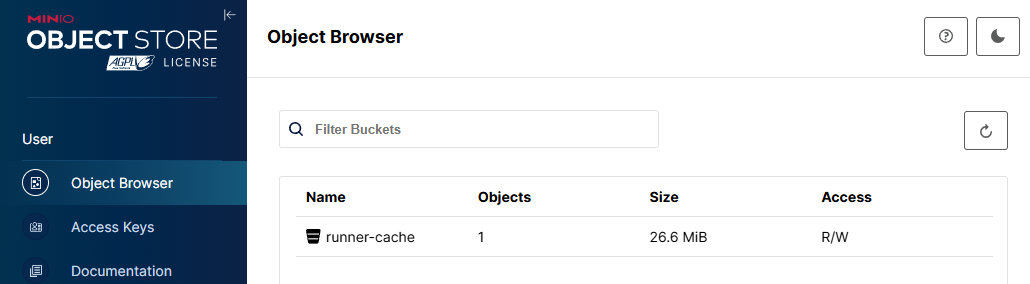 Minio Tenant runner-cache bucket