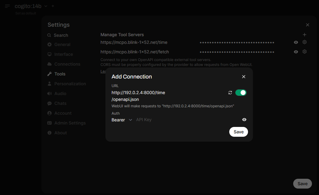 OWUI Adding Tools Servers